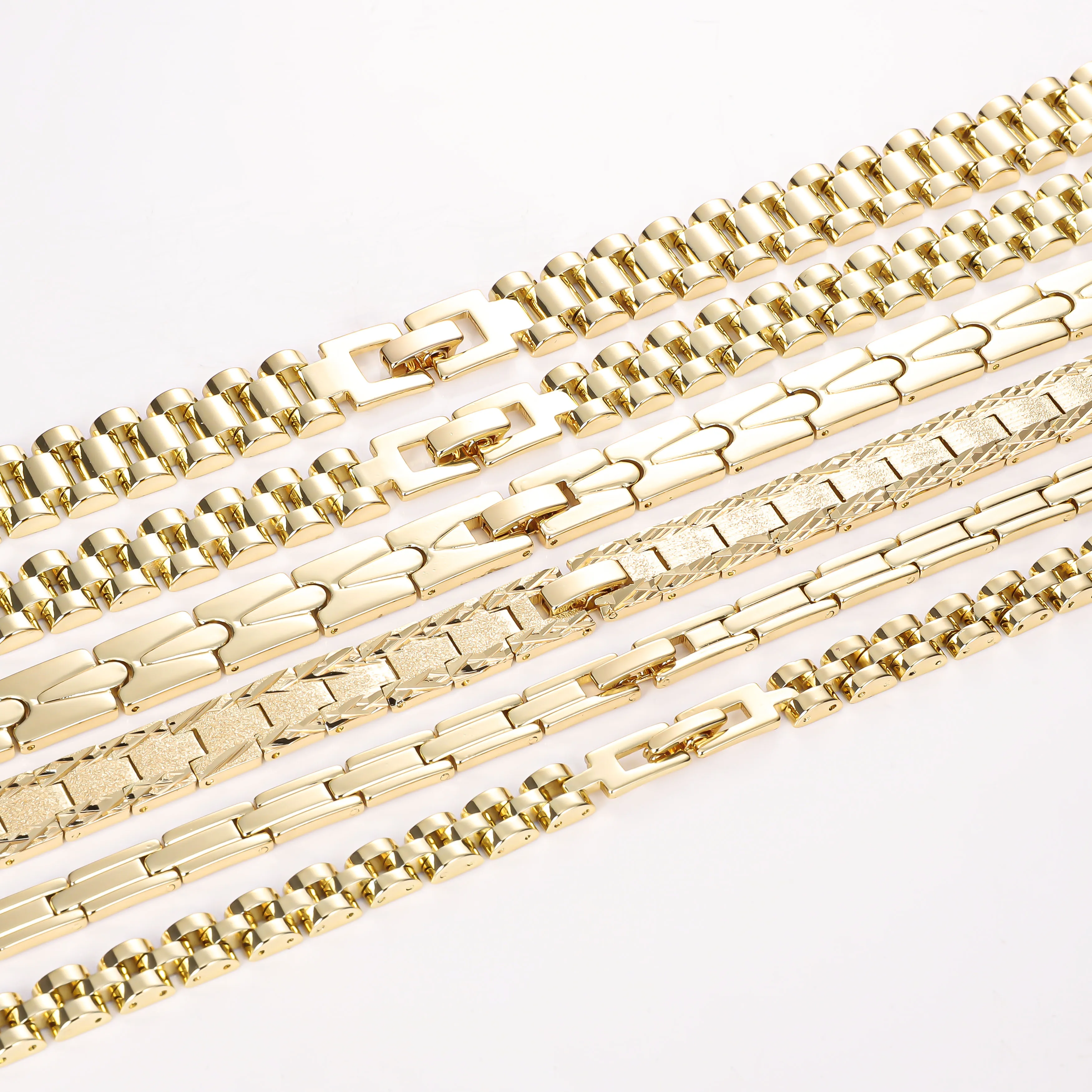 CM fashion 14k gold jewelry wholesale zirconia bracelet pulseras oro laminado plain Watch Band Link Chain Bracelet For Men Women