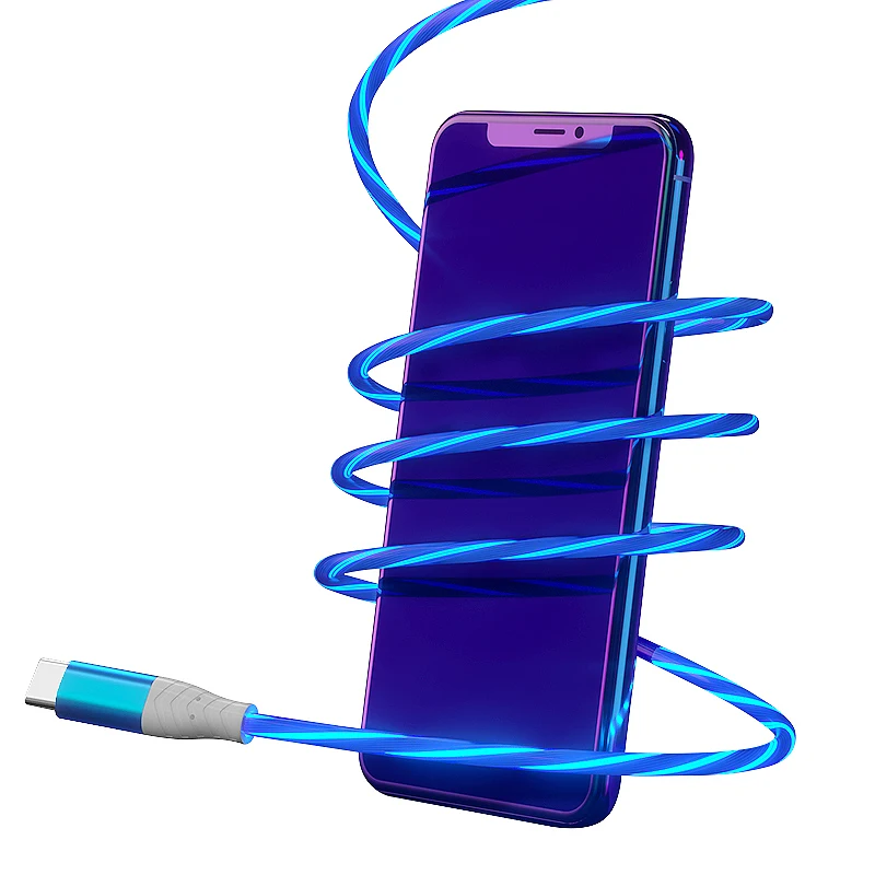 
New arrival type c Data cable fast charging flowing led light cable 