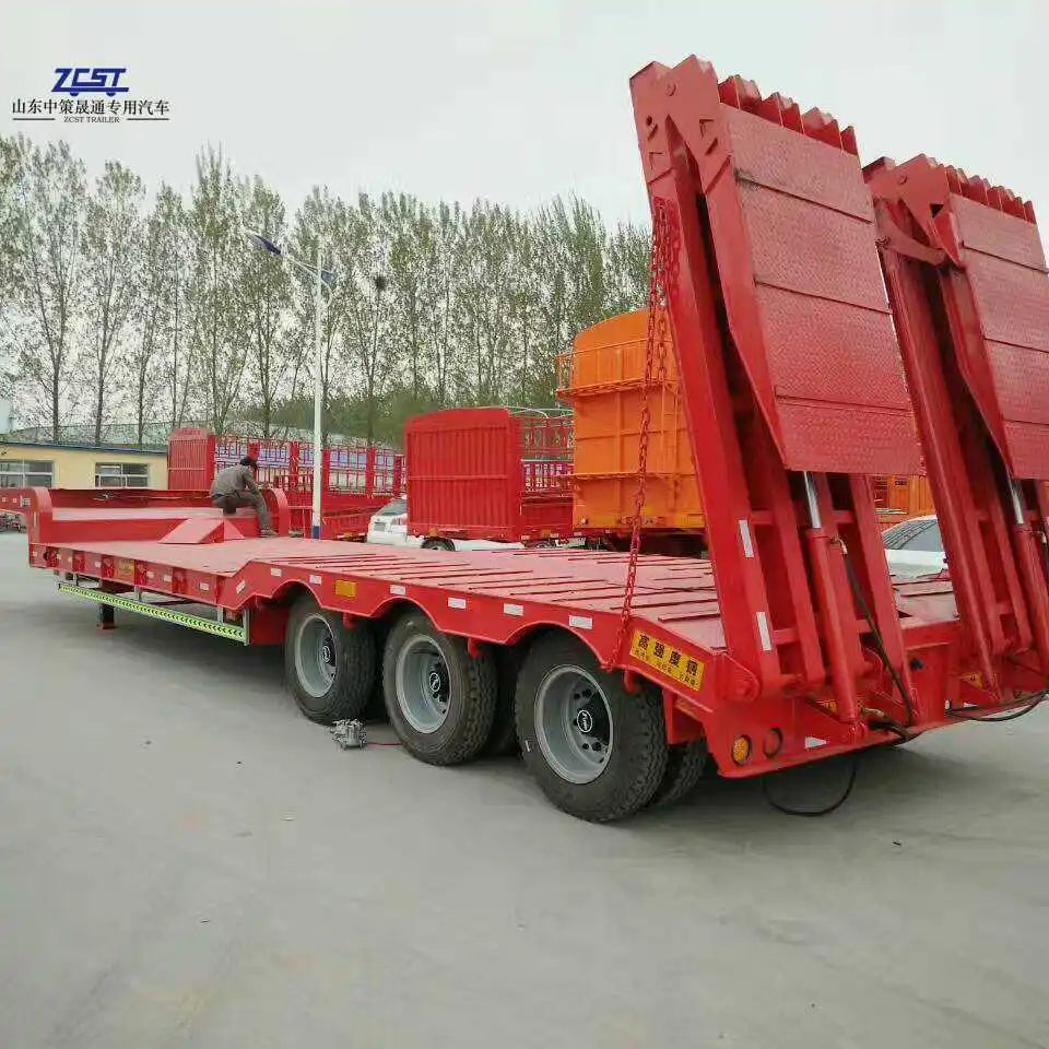 Low Bed Trailer Heavy Duty Semi Trailer Trucks Stainless Steel 2024 in Stock 2 3 4 Axles 20 Ft 40 Ft Transport Semi-trailer ZCST