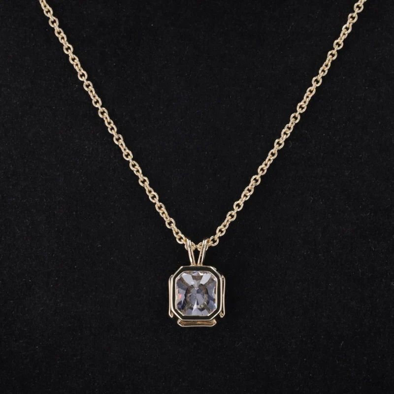 Fine rings 14k yellow gold 1ct  DEF VS VVS radiant cut bezel setting pendant 45cm lab diamond solitaire necklace