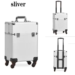 Rolling Aluminium Trolley Hairdressing Makeup Beauty  Zippered Case Private Label Cosmetics Carry Box Case