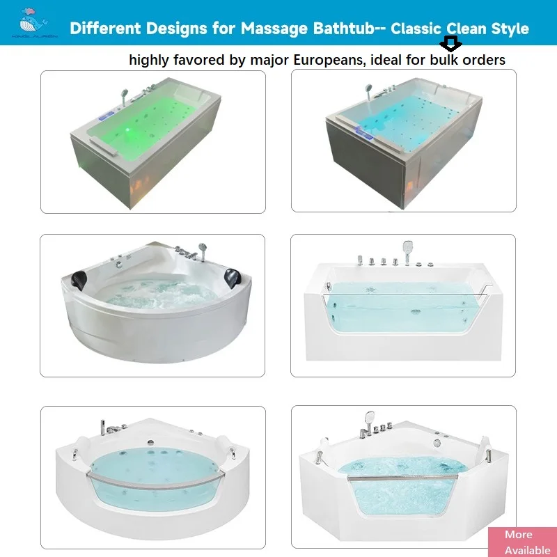 Kinglauren Modern Sleek Double Person  Luxury Indoor Relaxation Multi - Functional Hotel Bathroom Use Massage Bathtub