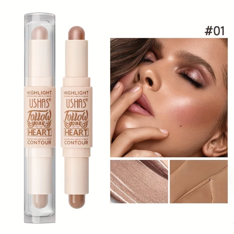 USHAS 2 in 1 Body Makeup Shding Stick, Face Highlighters Sticks, Contouring Highlighting Foundation Shadow Cream Pen