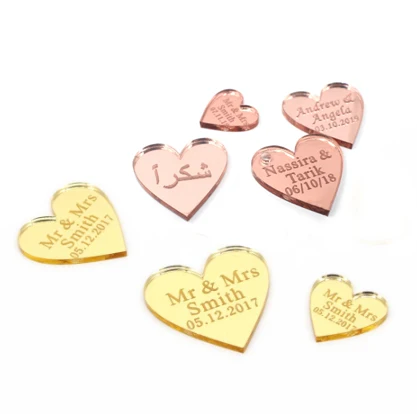 3cm Custom Baby Baptism Pendant Heart Shaped Wedding Table Decoration Custom Golden Acrylic Label Tags