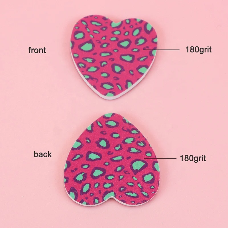 Ziri Factory Supply Manicure Tools Custom Colorful Leopard Printing Emery Board Disposable Heart Shape Mini Nail File