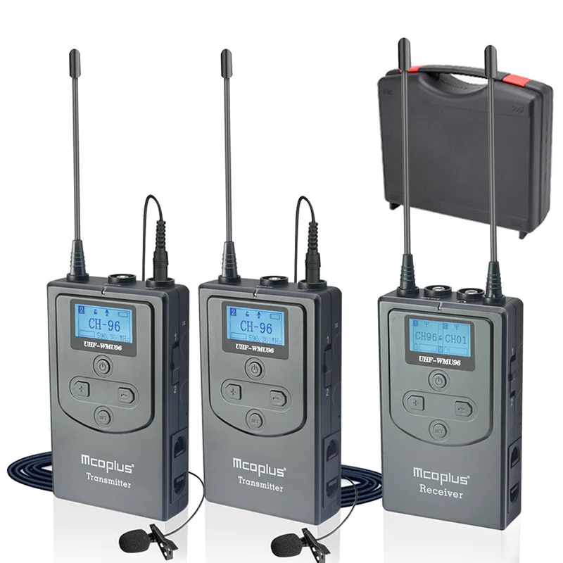Mcoplus UHF-WMU96(2TX+1RX) Professional  ABS Dual-channel Wireless Lavalier Microphone for DSLR Mirrorless Cameras Smartphone