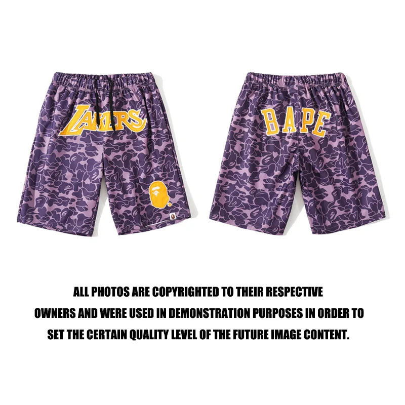Wholesale Price High Quality Famous Team Animal Head Print Purple Breathable Baseball Short BAPE Sweatpants