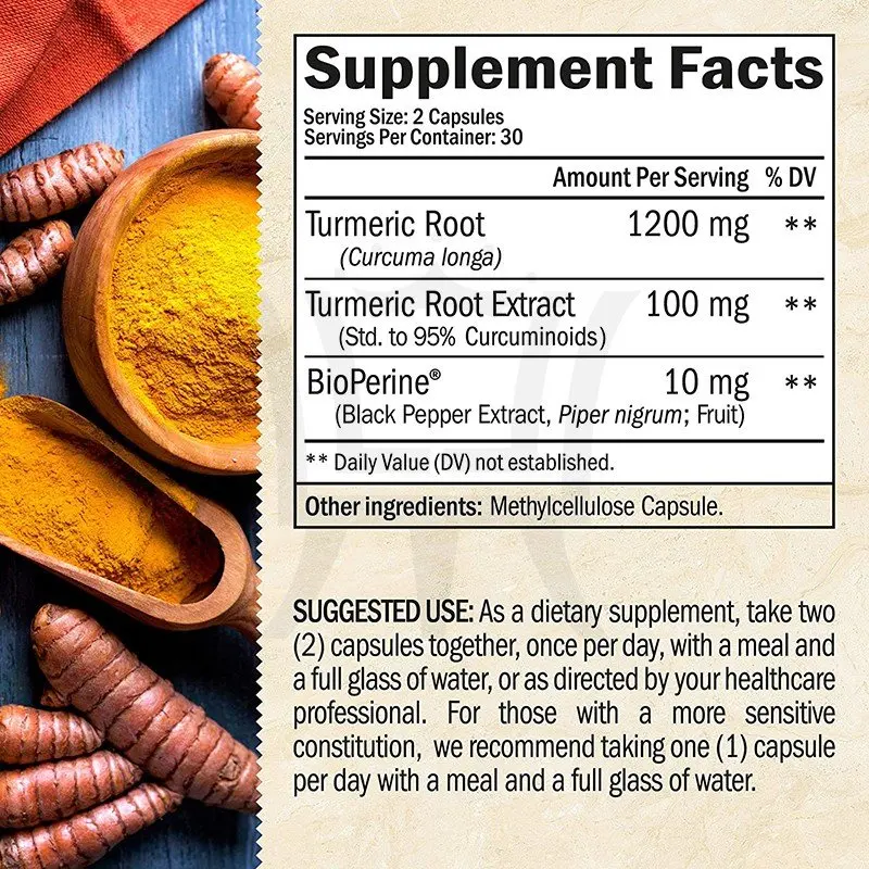 Органический куркумин куркумина с куркуминоидами 1950 мг с черным перцем для лучшего поглощения куркумы добавки капсулы