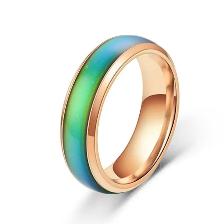 Hot new thermochromic stainless steel smart ring Mood color changing jewelry engagement party gift fashion ring