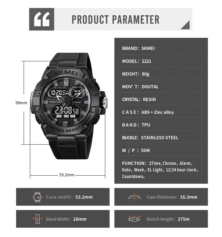 Guangzhou Skmei custom watches 2221 digital wholesale private label outdoor wristwatch for gents mens luxury watches men