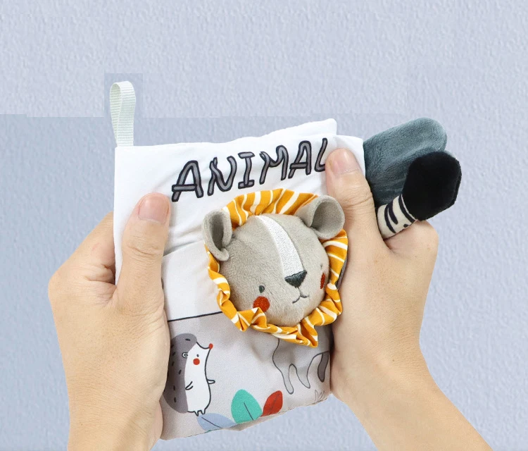 Early Educational Animal Rabbit Elephant Lion Tails Baby Soft Cloth Book Plush Cotton Material for Tail Fabric Learning Book