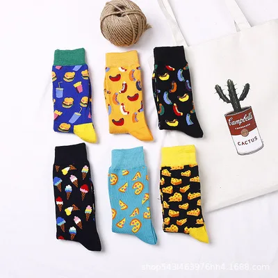 custom unisex 6 color ice cream or hot dog pattern Middle tube happy socks for casual use daily wear