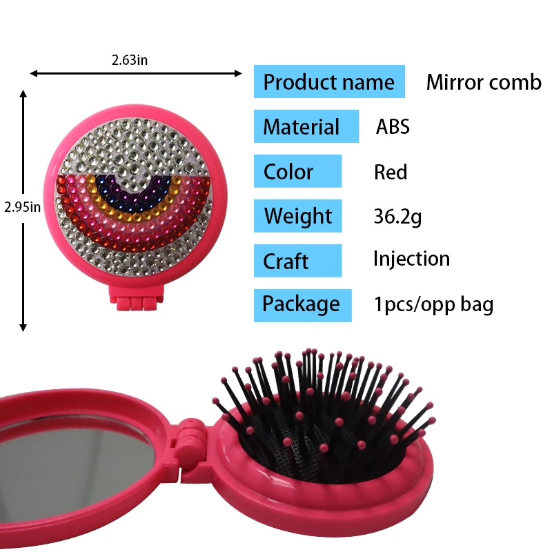 Professional Folding Mini Plastic Travel Pocket Comb hair brush with Mirror for girl
