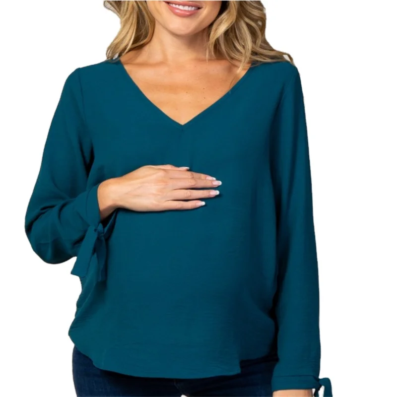 Teal Tie Sleeve Maternity Top pregnant fashion feeding maternity top casual tops