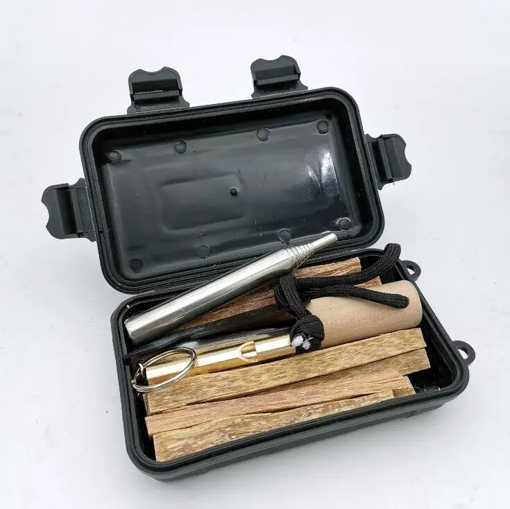 Outdoor Emergency Camping Fatwood Fire Starter Survival Kit with Pocket Bellow Whistle
