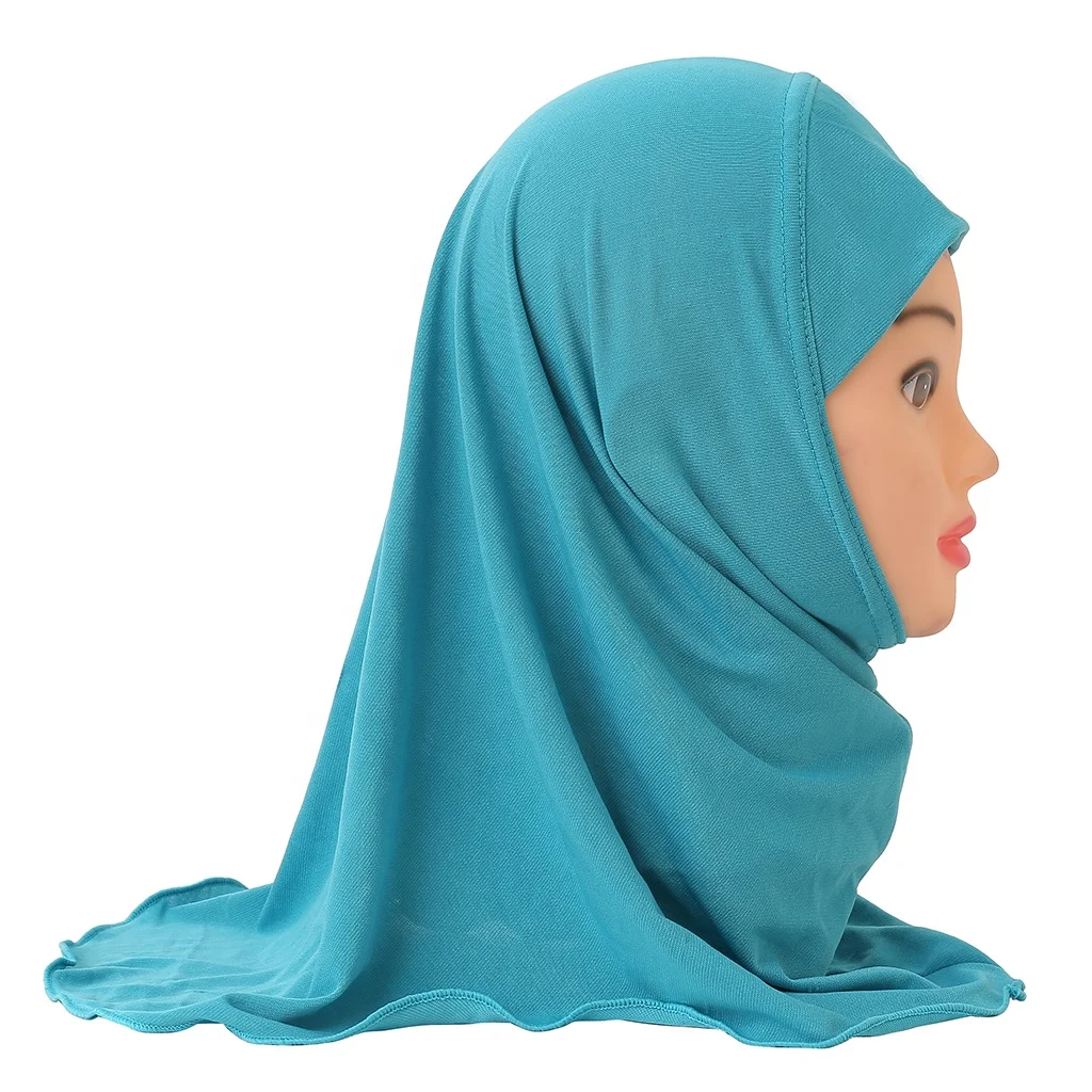 No Decoration Soft Stretch Material Beautiful Small Girl Alamira Hijab Muslim Kids Islamic Scarf Headscarf