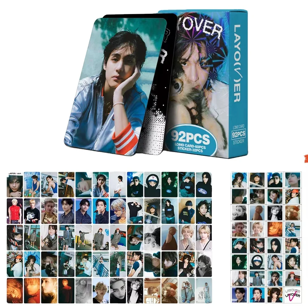 New 92 JUNGKOOK  60pcs lomo card 32pcs stickers album GOLDEN peripheral photos hand account sticker JK double-sided LOMO small c