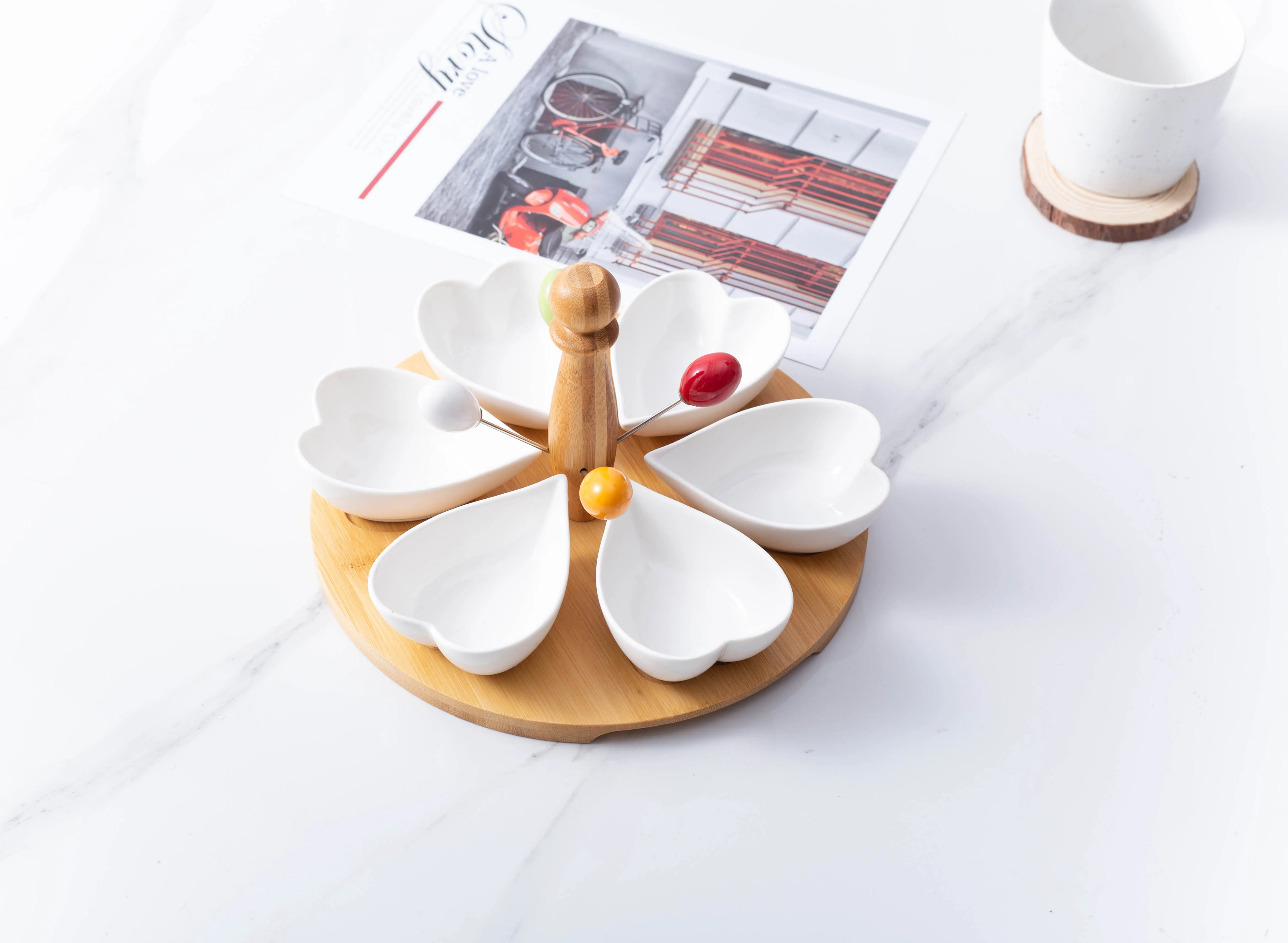 Separated dry fruit compartment tray water droplets shape white ceramic snack tray