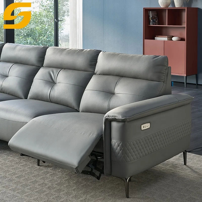 Wholesale Genuine Leather 2 3 4 Seater Sofa Chaise Italian Home Recliner Sofa Furniture Luxury Couches Living Room Electric Sofa
