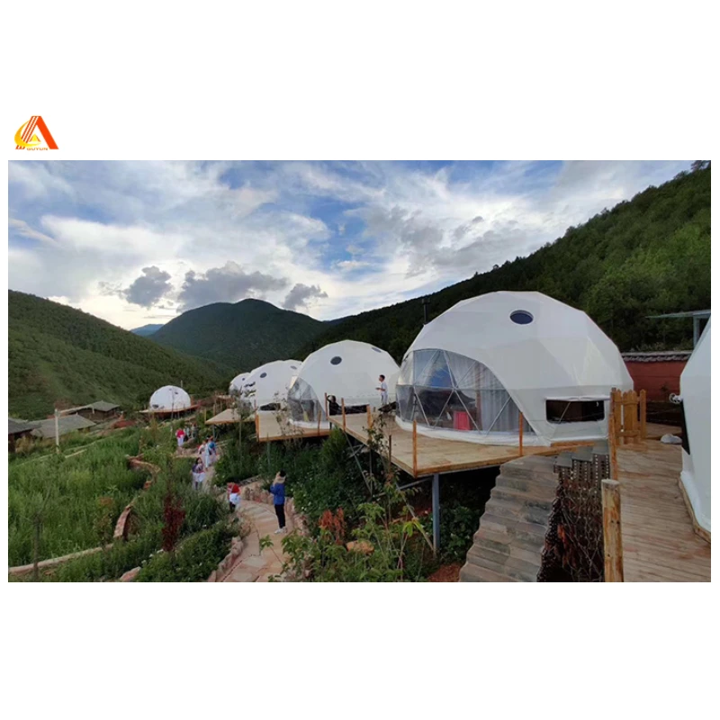 Custom Outdoor Luxury Geodesic Dome Tent  With Glass Door/ Bathroom/ Curtain/ Insulation layer