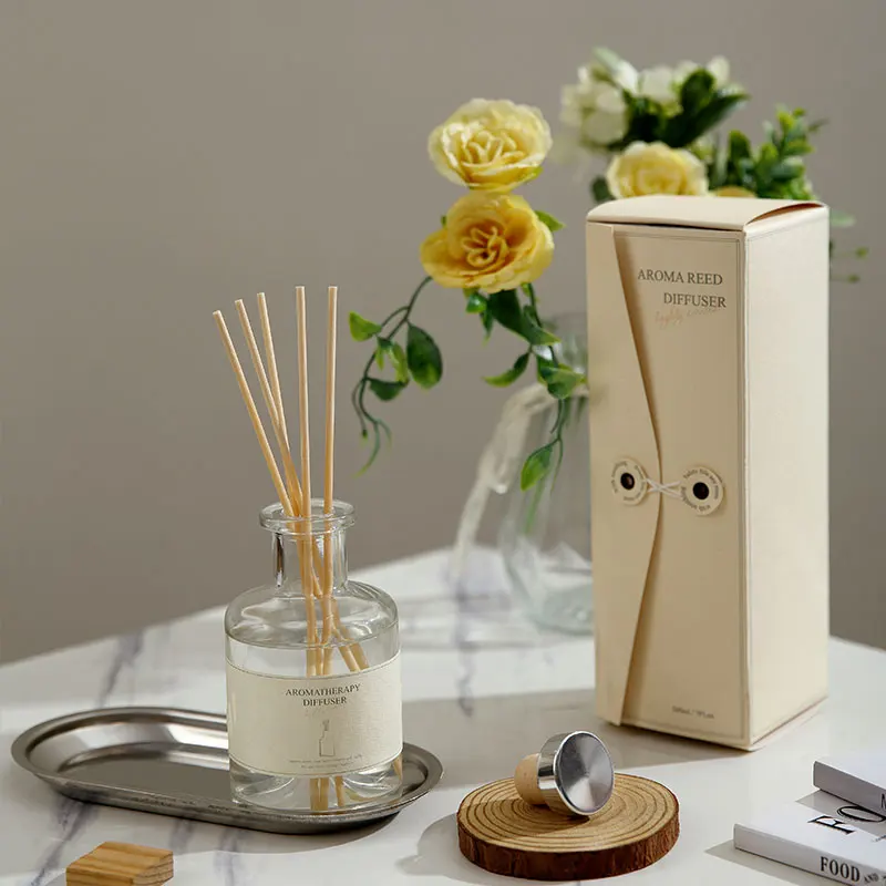Luxury Home Decorative Aromatherapy Essential Oil Fragrance Reed Diffuser with Button Package Box