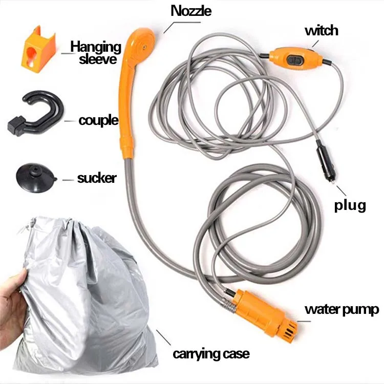 Outdoor Camp HikingTravel 12V Car Handheld Bath Shower Head Set Car Portable Camping Shower with Folding Bucket Water Container