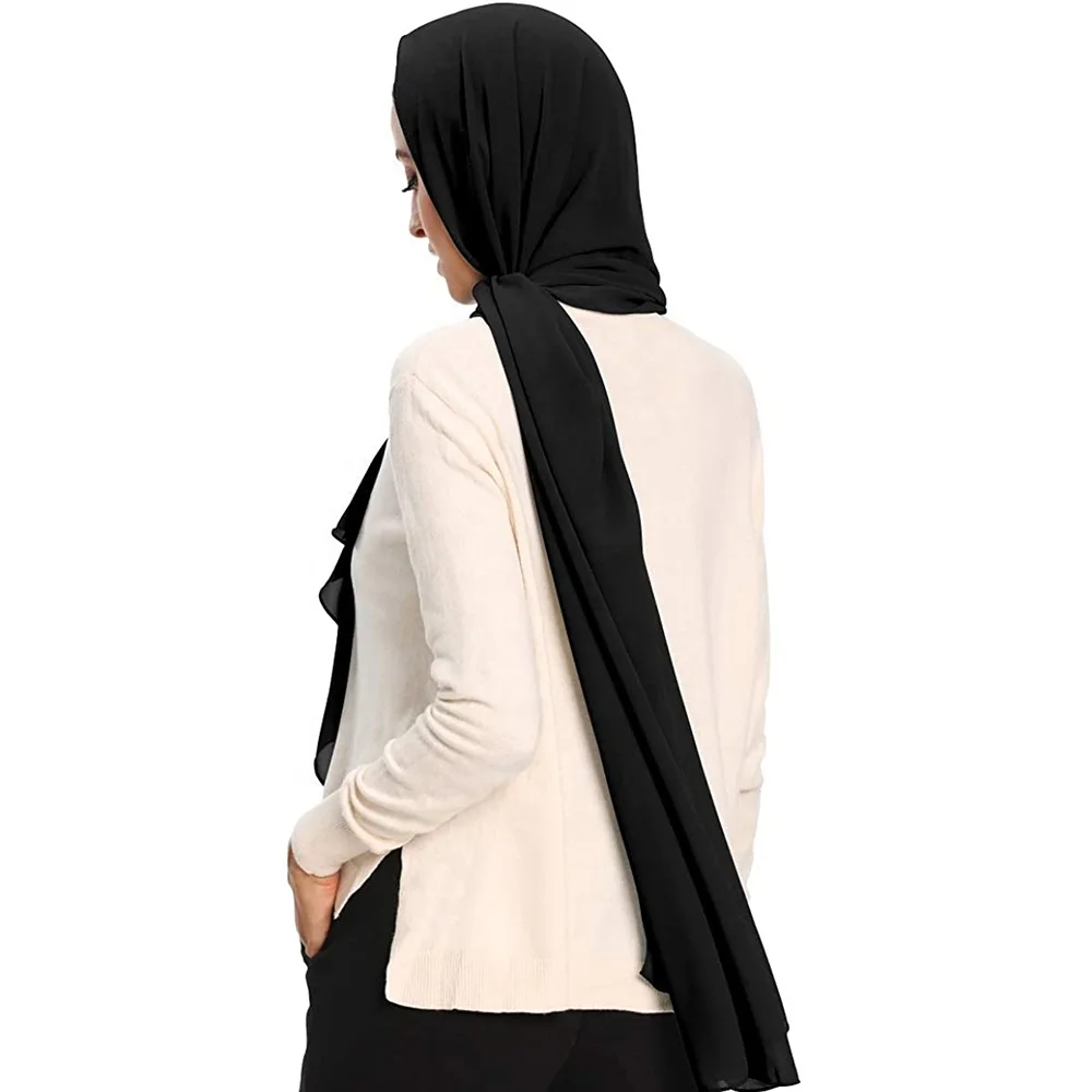High Quality Cheap Plain Polyester Pearl Chiffon Fashionable Muslim Women Long Hijab Scarves Scarf