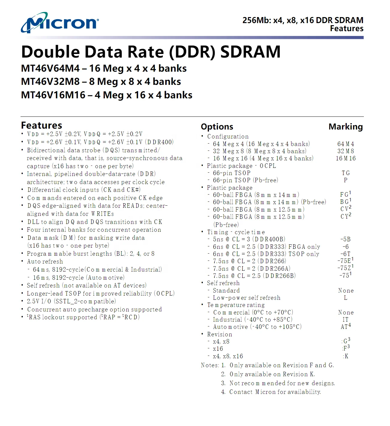 E-TAG MT46V16M16P-5B:K DRAM Chip DDR SDRAM 256Mbit 16Mx16 2.6V 66-Pin TSOP Integrated circuit Electronic components IC
