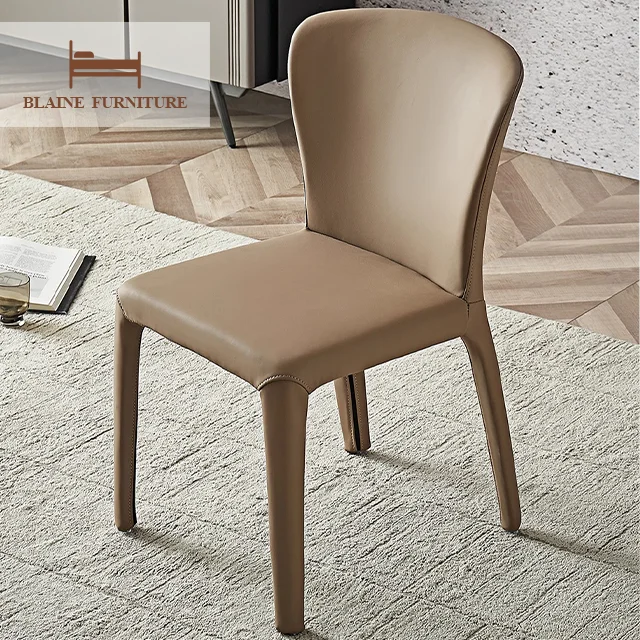 2024 Italian Design Brown Color Modern Dining Room Chair Microfiber With Carbon Steel Base Dining Room Furniture