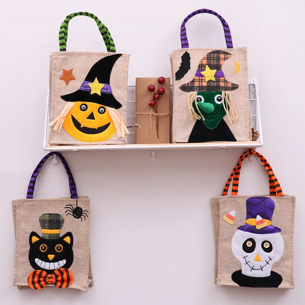 Halloween Linen Pumpkin Tote Bag Children Party Linen Candy Bag Gift Bag