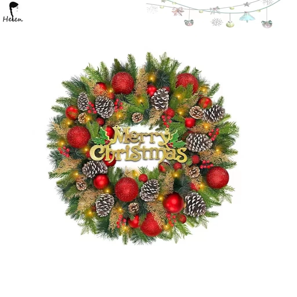 Christmas wreath with  light balls and pine cones are suitable for all occasions and bring a merry Christmas atmosphere