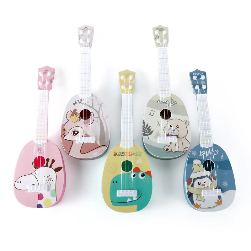 TS Kids Educational Musical Instrument Cheap Baby 4 String Guitar Cartoon Animal Mini Plastic ukulele Toy