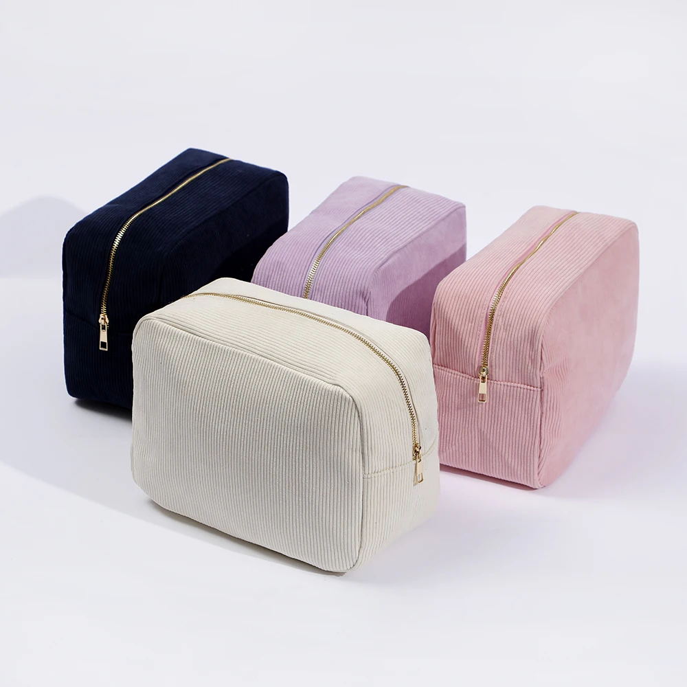 Factory Wholesale Cosmetic Bags Low Moq Four Size Corduroy Cosmetic Bag Washable Portable Customizable Durable Corduroy Bag