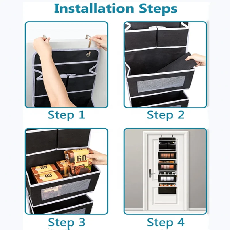 5-Shelf Over Door Hanging Organizer Collapsible Door Storage Organizer for Bedroom with 2 Small Pocket and 4 Side Pocket