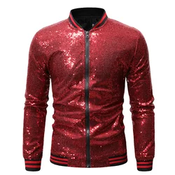 Mens Plus Size Loose Sequin Dance Dress Zip Cardigan Jacket