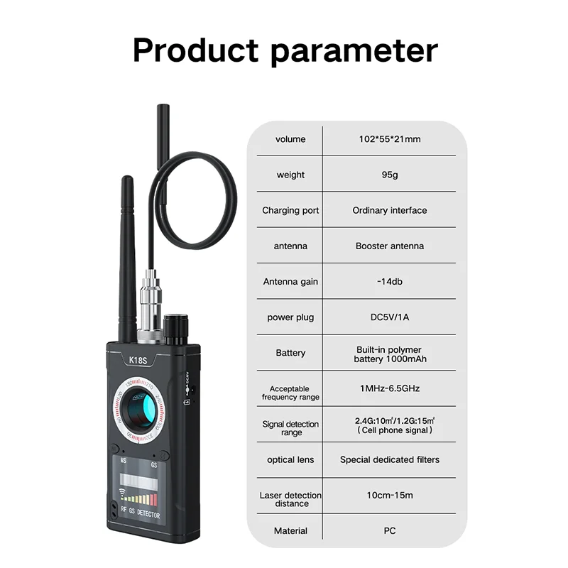 K18 K18S Wireless Products Anti Spy Bug Detector Camera GSM Audio GPS Tracker Signal Lens Finder Anti Spy RF Detector