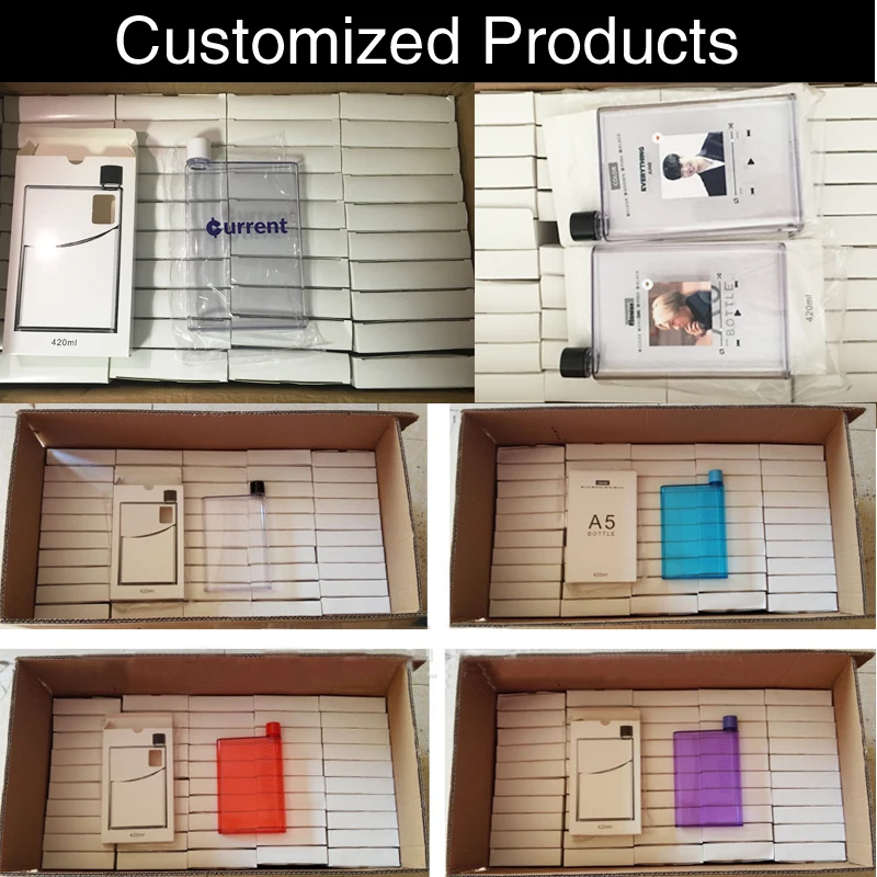 2020 private label picture printing plastic water bottles A5 size A6 flat  bottle easy carry