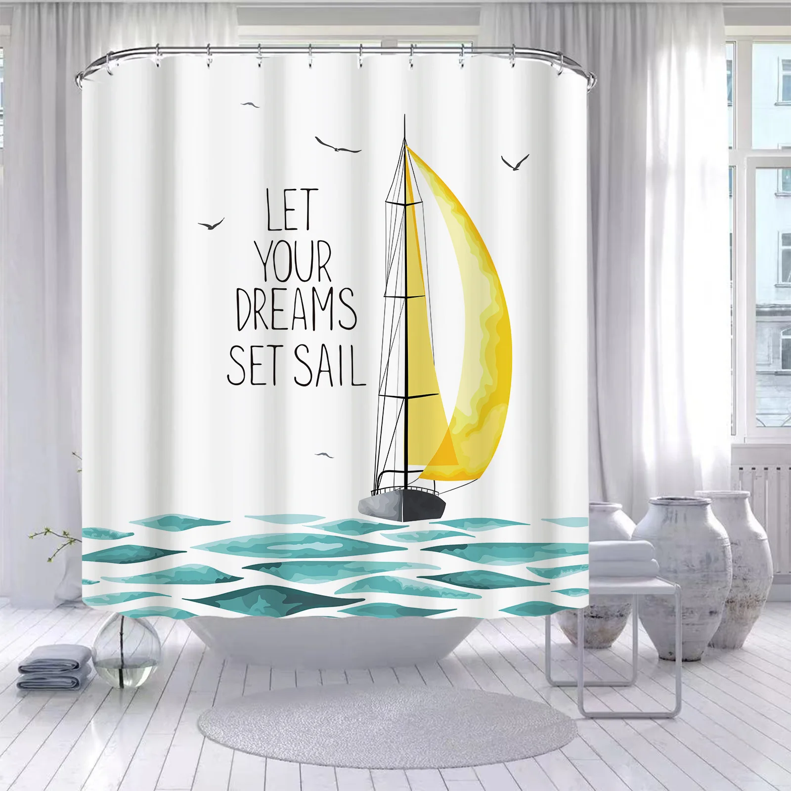 Nautical Fantasy Ocean Vintage Shower Curtain Bathroom Decor With Hooks