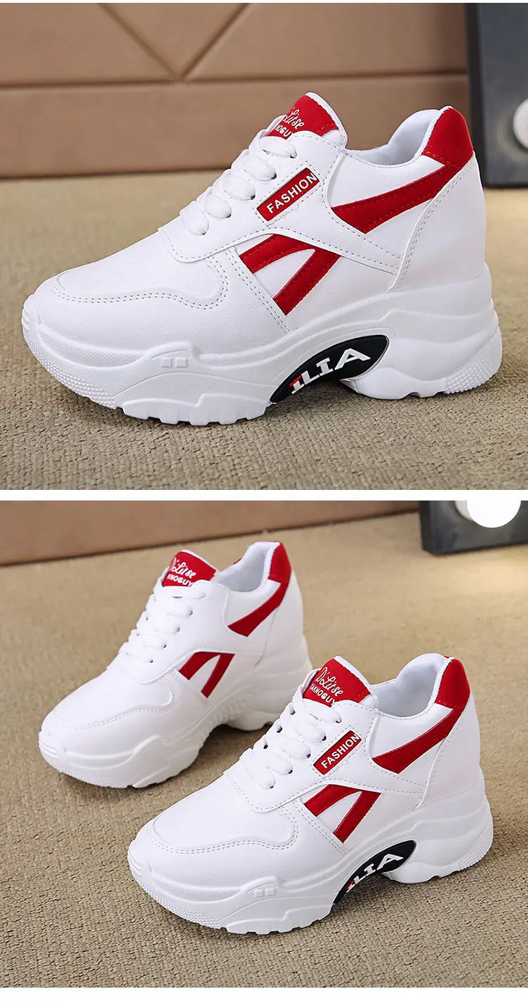Inner increase small white shoes female spring leather casual sports shoes new muffin thick soled daddy shoes