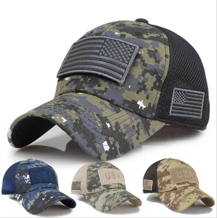 (All colorsi in stock) 2020011242 Camouflage USA Patch Mesh Baseball Cap American Flag Hat Adjustable