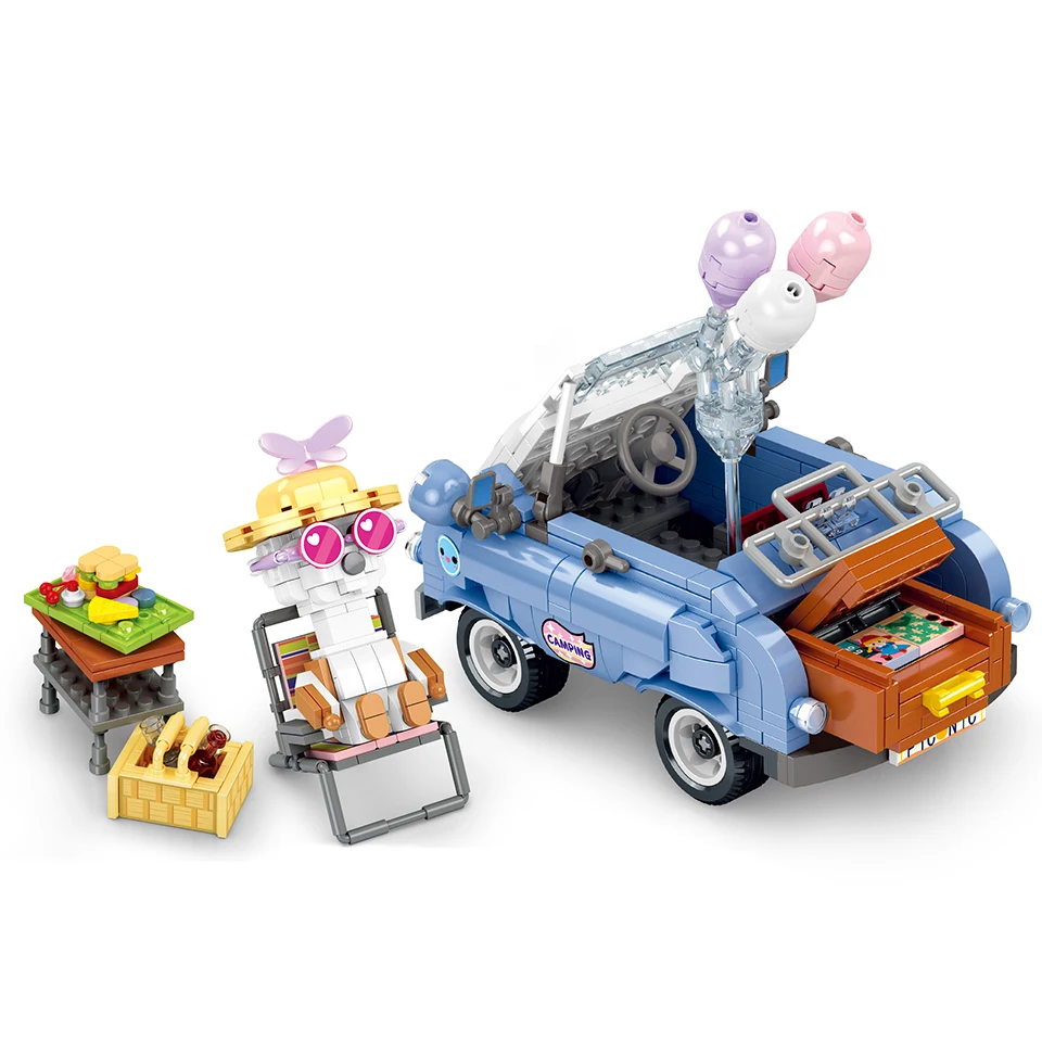 WOMA TOYS C0297 CPC Kids Educational Assemble Animal Camp Car Beach Buggy Building Blocks Brick Set Decompression Juguetes
