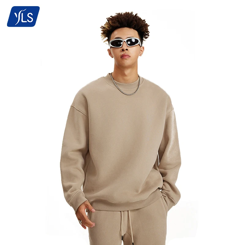 YLS Wholesale Sweatshirt Oversized Drop Shoulder Hip Hop Blank Casual Plain Crewneck Long Sleeve Men Sweatshirts Without Hood