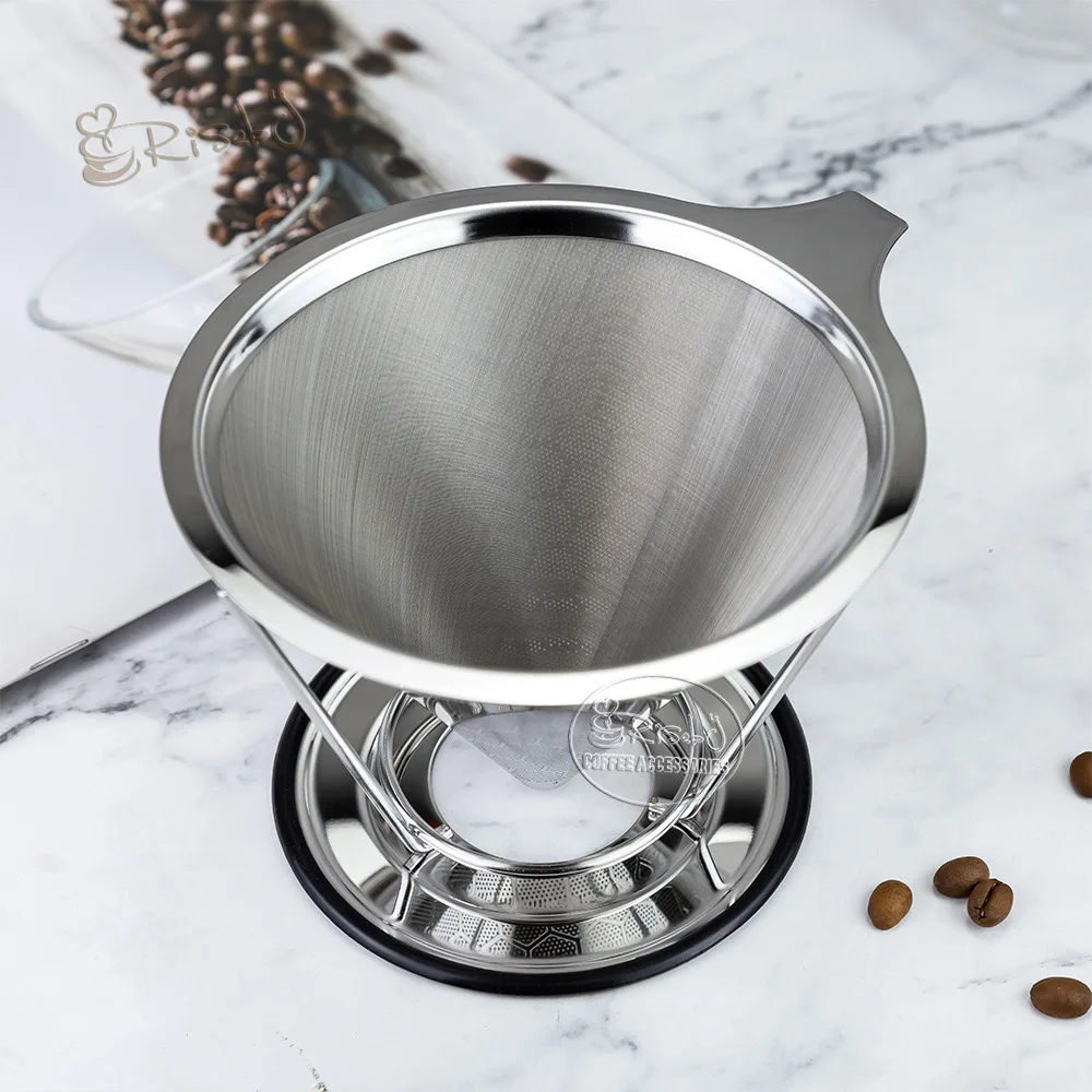Honeycomb Double Layer Stainless Steel Coffee Funnel Dripper Pour Over Metal Mesh Strainer Reusable Cone Coffee Filter