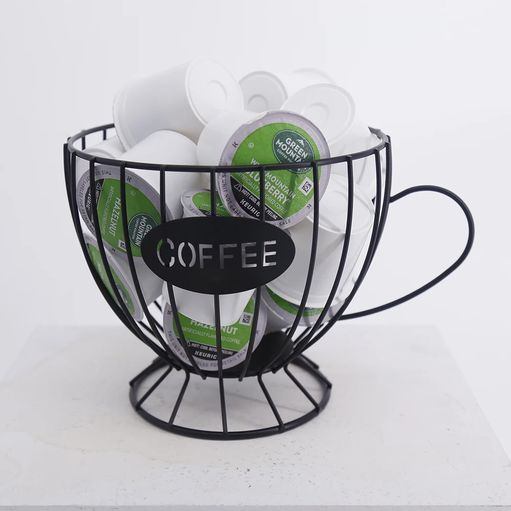 Coffee capsule organizer holder metal mug shape k cup coffee capsule basket for counter