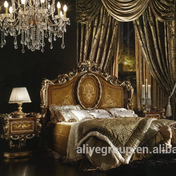 AAS720-French Marquetry American Style Designer Bedroom Set, Exquisite Wood Carving Bed Set