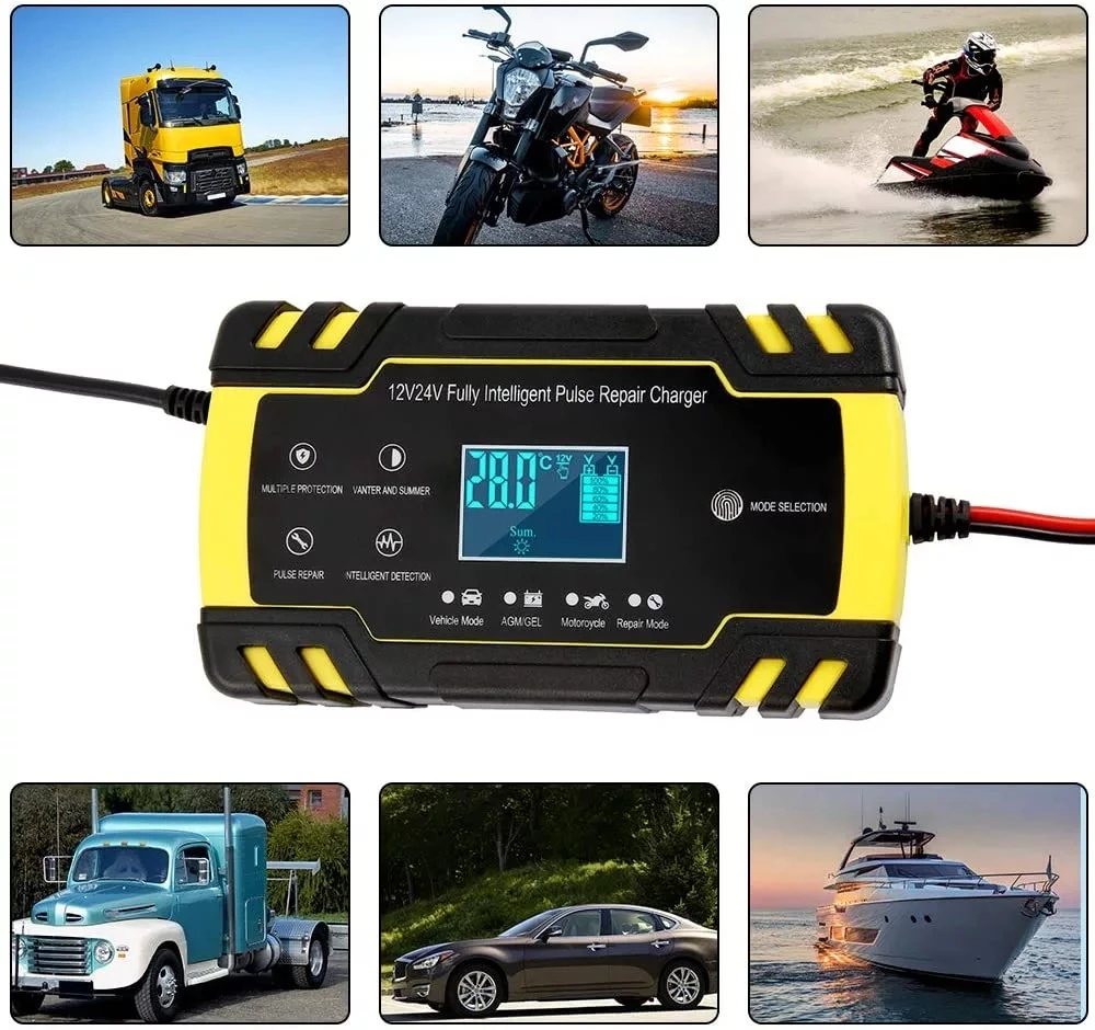 High quality Intelligent Pulse Repair Battery Charger 12V/24V 10A 15A Truck Motorcycle Charger for GEL battery