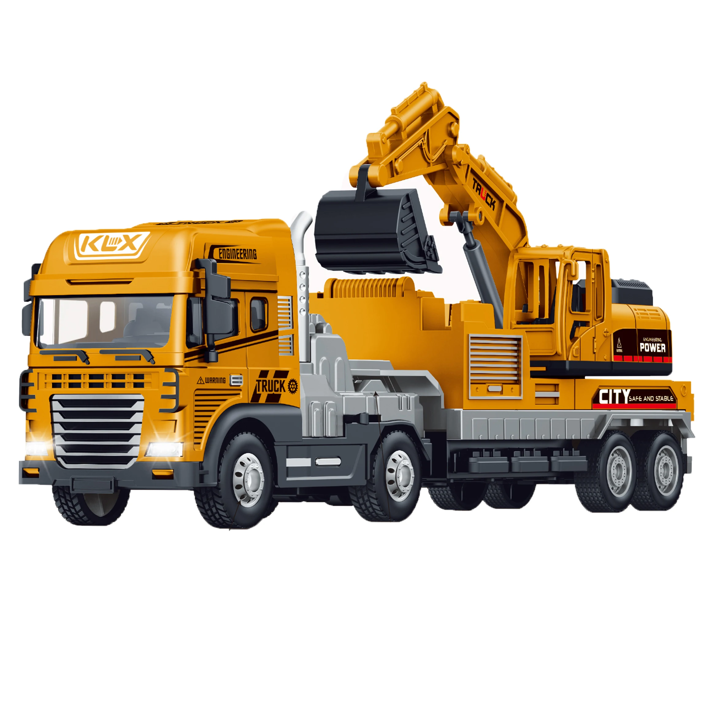 High Quality Friction Alloy   Engineer Car  Alloy  Die Cast 1:24 Excavator Vehicle  With Light and Music For Children