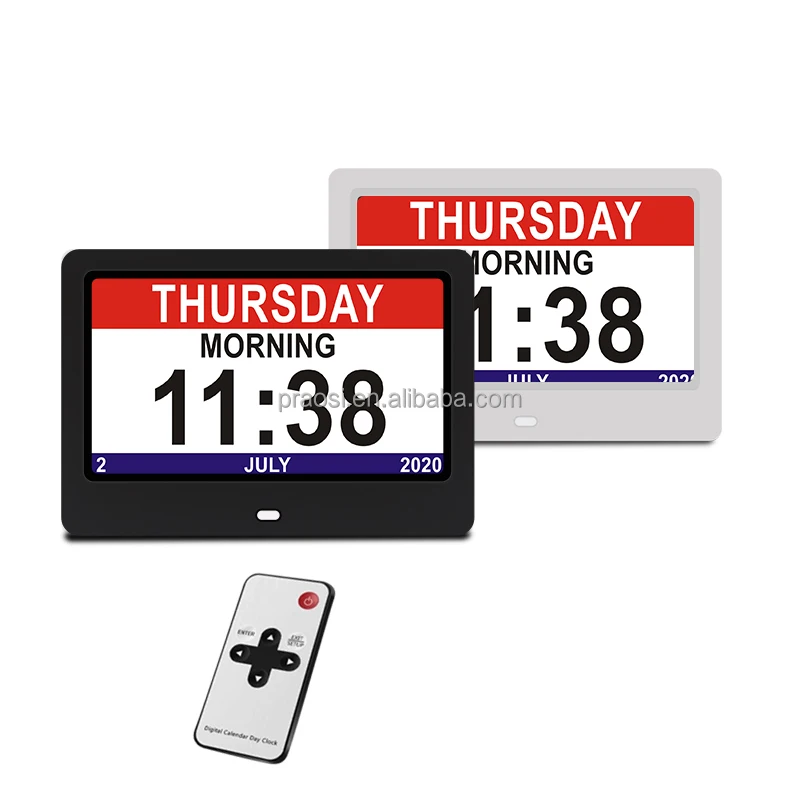 Цифровые часы с календарем и фоторамкой, с ультрабольшим увеличением зрения, 7 дюймов, будильник для дня и месяца