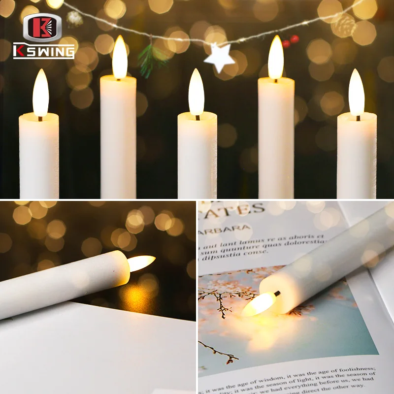 KSWING 4-Pack Rechargeable Flameless Taper Candles LED Spiral Window Candles 3D Wick Flickering Wax Battery Power Home Decor