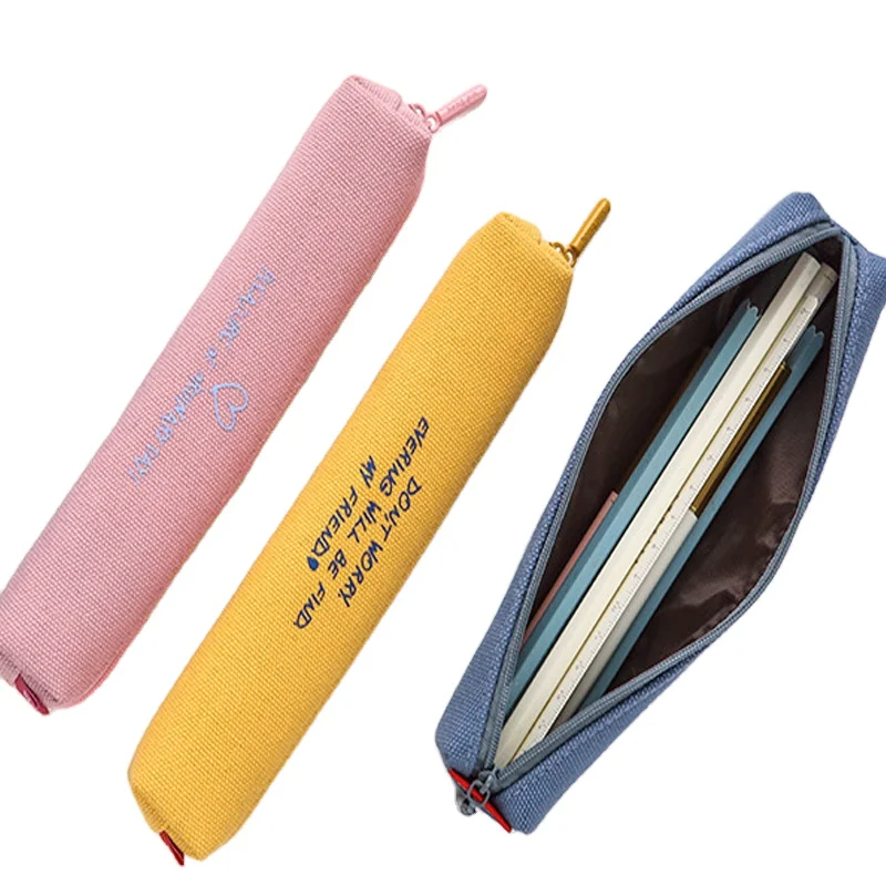 Customized Solid Canvas Pencil Pen Bag Students Zipper Pouch Pencil case for School